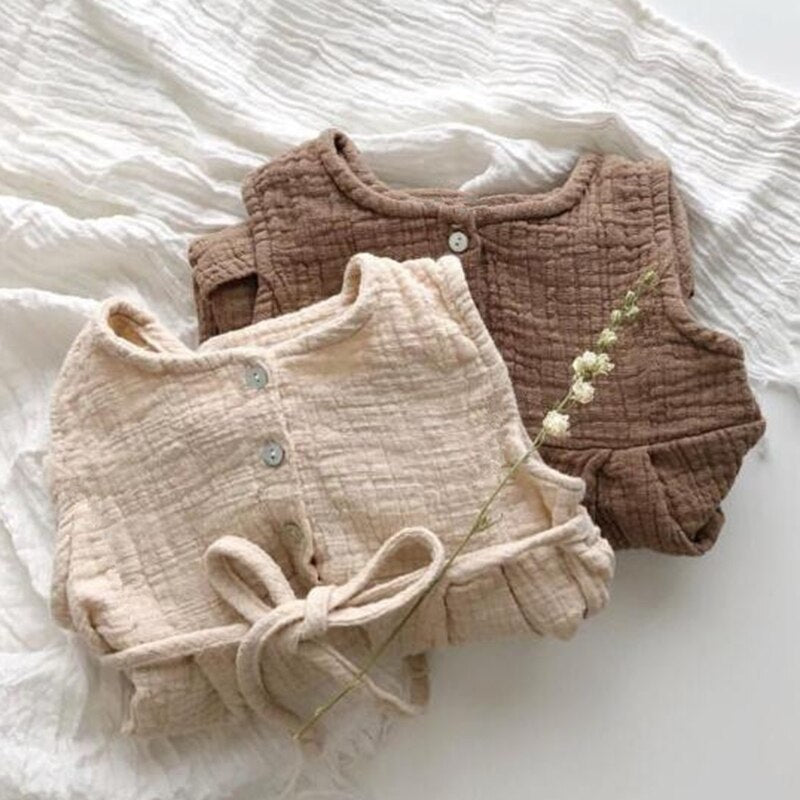 2023 neue Koreanische Japan Stil, Sommer Baby Mädchen Leinen Kleider für Kleinkind, Kinder und Mädchen