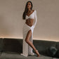 Damen Outfits 2-teilige Sets, langärmliges Oberteil mit Kordelzug, Split Sexy Club bodenlanger Rockanzug