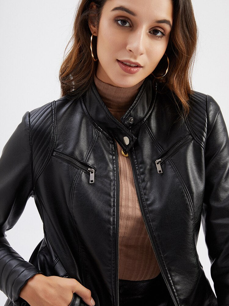 Damen langarm Lederjacke,  Motorrad-jacke