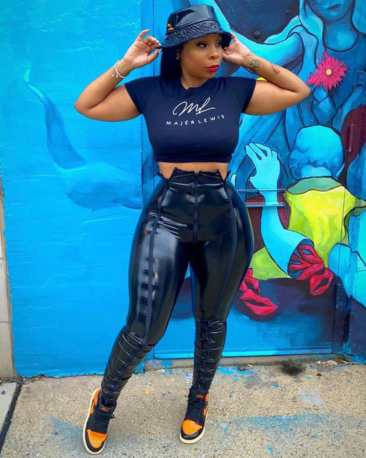 Casual Damen Leder Hosen, Streetwear Party Nacht Kleidung Für Frauen