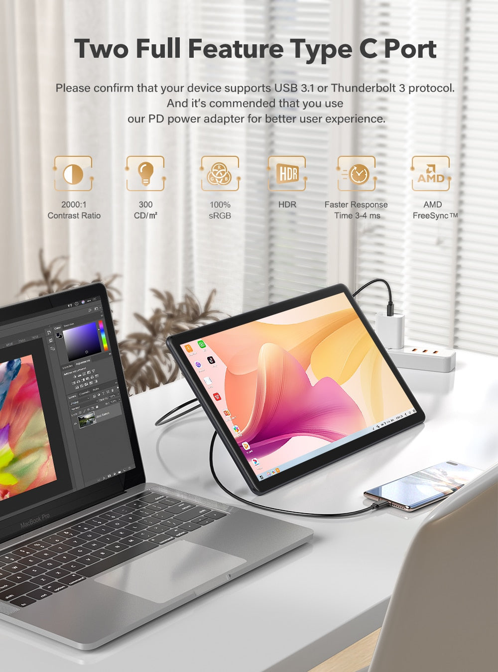 Tragbarer 15,6-Zoll-Monitor Ultradünner Metall-Touchscreen 1080P HDR IPS-Panel USB C HDMI-kompatibles Gaming-Arbeitsdisplay