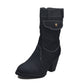 Blaue Jeansstiefel Damen Mid-Rise Rome Solid Slip-On Chunky Med Heels Boots Wild Vintage Large Size Damenschuhe