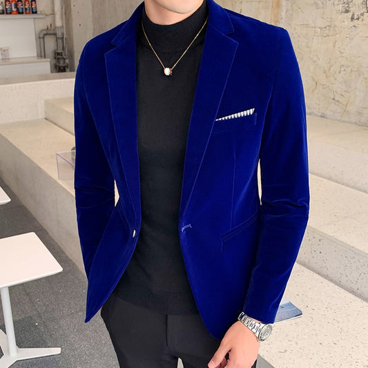 Herren Blazer aus hochwertigen Samt, Lässig Mode-Anzug Jacke, Business Herrenjacke