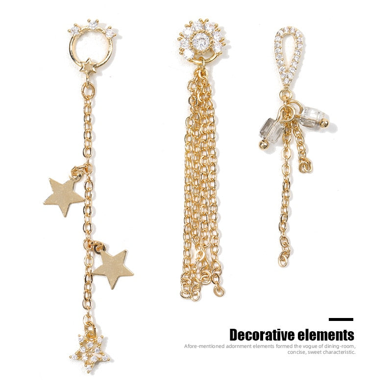 HNUIX 2Pieces 3D Metal Nail art Jewelry Japanese Nail Decorations Top Quality Crystal Manicure Zircon Diamond Charms Pendants
