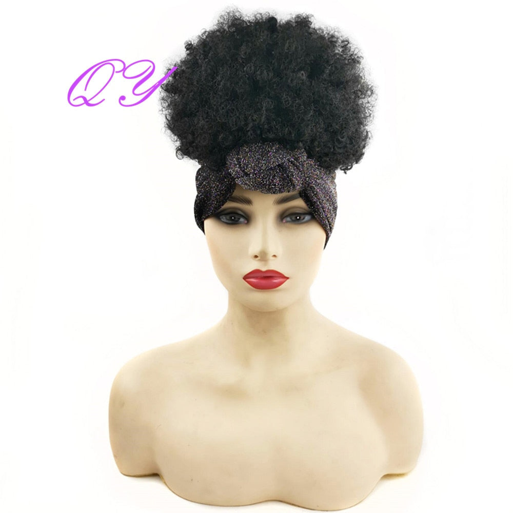 Hair Big Afro Kinky Curly Stirnband Perücken für Frauen Synthetisches Haar Perücken Turban Wrap Hair Style