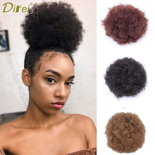 Synthetische Puff Afro Lockig Chignon Perücke Pferdeschwanz Kordel Kurz Afro