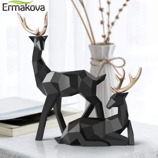 Hochwertig modernes geometrisches Paar Hirsch Statue-Skulptur, 2 Stücke Moderne Geometrische Paar Hirsch