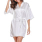 Silky Satin Women Robe Solid Color Kimono Bathrobes Home Dressing Gown Short Nightgown Summer V-Neck Sleepwear Lingerie