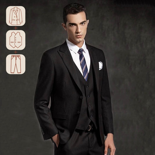 Premium-Anzug in britischem Schwarz/Blau. High-End-Geschäftsanzug für Herren
