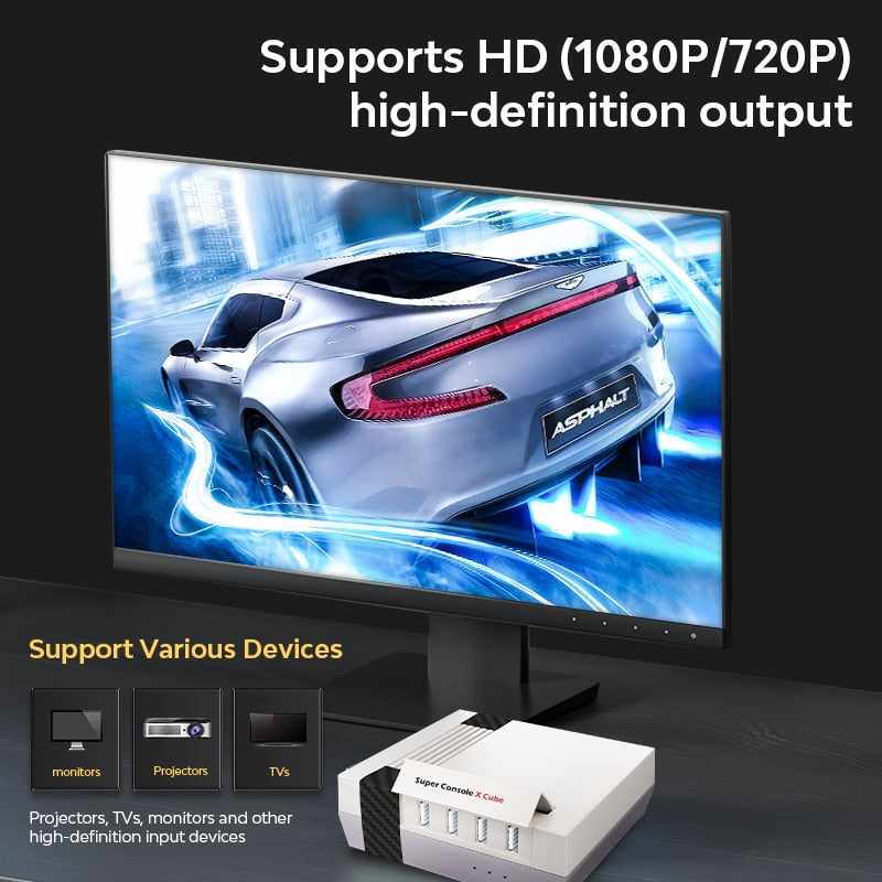 Tragbare HD-TV-Videospielkonsole Super Console X Cube mit über 90000 Spielen TV-Spielekonsole mit zwei Controllern für PS1/PSP/N64/DC