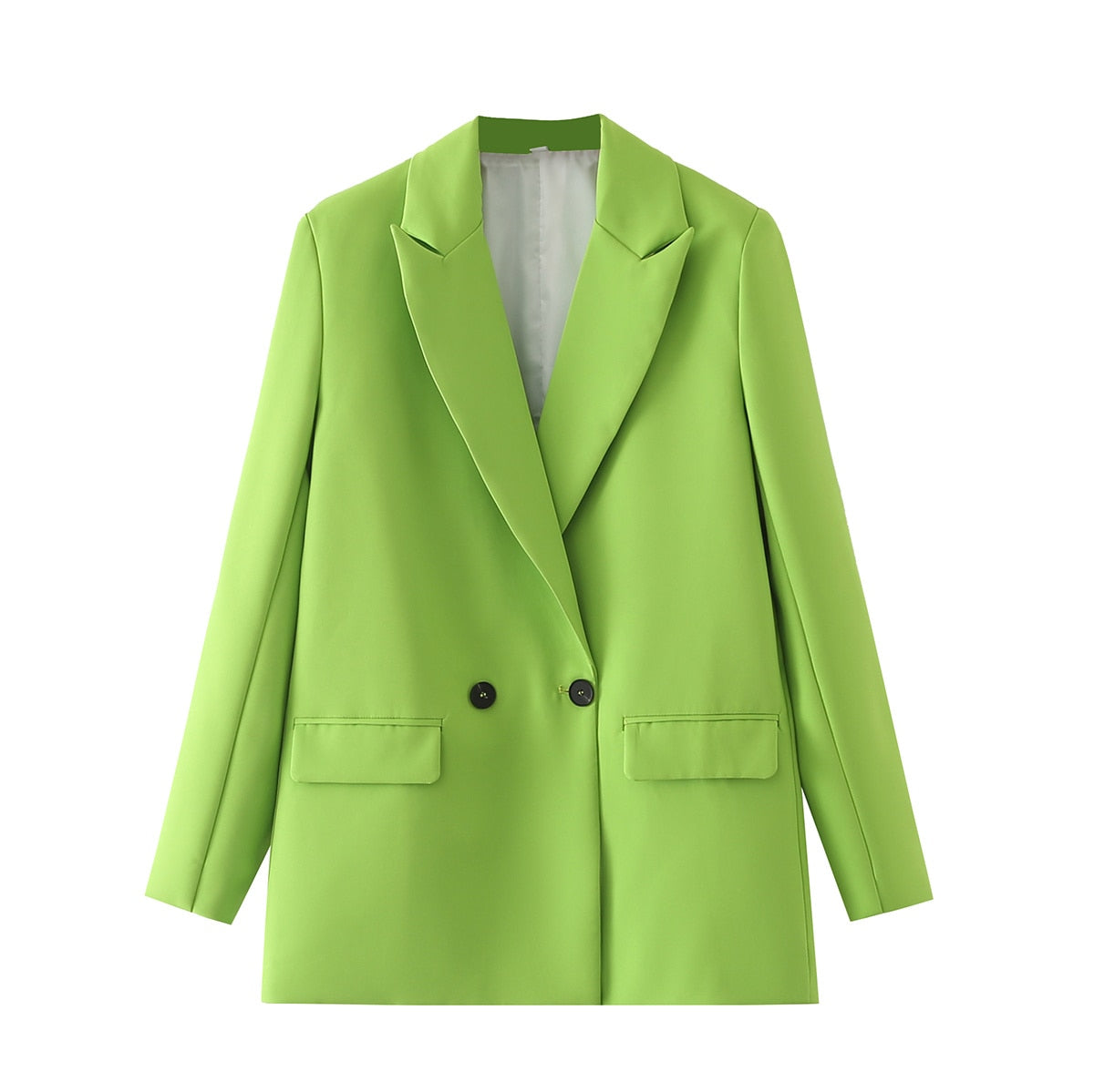 Herbst- und Frühlings-Blazerjacke für Damen, lässiger, einfarbiger, zweireihiger, dekorativer Mantel mit Taschen