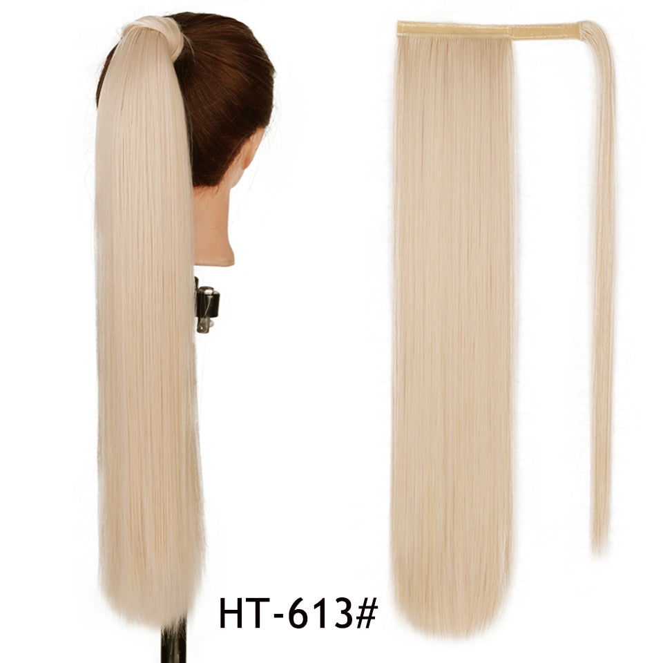 AISI HAIR Synthetische Lange Gerade Pferdeschwanzverlängerung, Blond Wrap Around Pferdeschwanz Clip in Haarteil