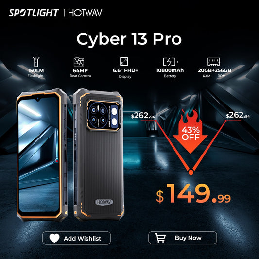 Hotwav Cyber 13 Pro robustes Smartphone, 150LM Taschenlampe 20 GB+ 256 GB 6,6 '' FHD+ 2K Display Mobilephone 10800MAH 64MP