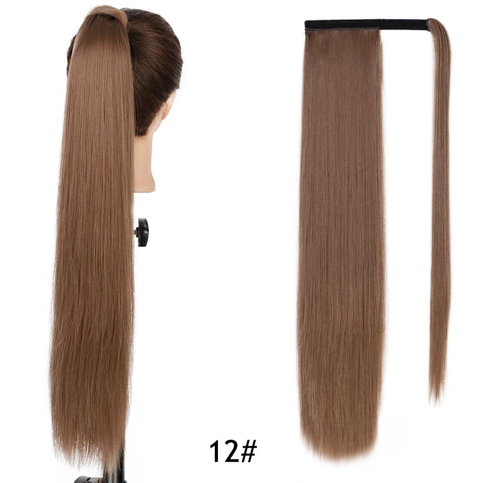 AISI HAIR Synthetische Lange Gerade Pferdeschwanzverlängerung, Blond Wrap Around Pferdeschwanz Clip in Haarteil