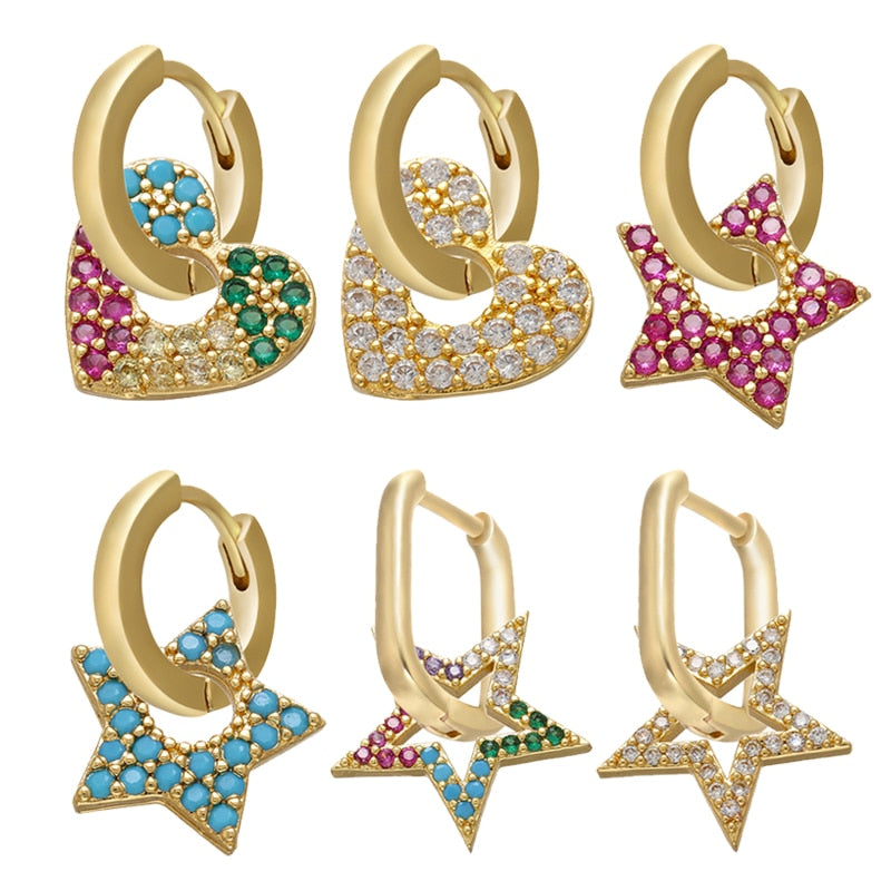 1 stück CZ kristall kleine creolen Exquisite Gold Farbe Stern-Herz, nette Damen Ohrringe für Geschenke