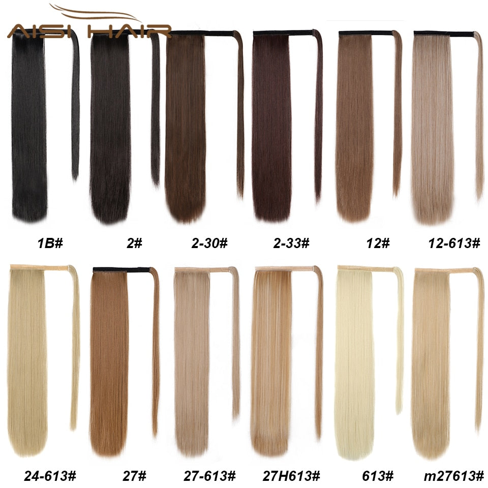 AISI HAIR Synthetische Lange Gerade Pferdeschwanzverlängerung, Blond Wrap Around Pferdeschwanz Clip in Haarteil