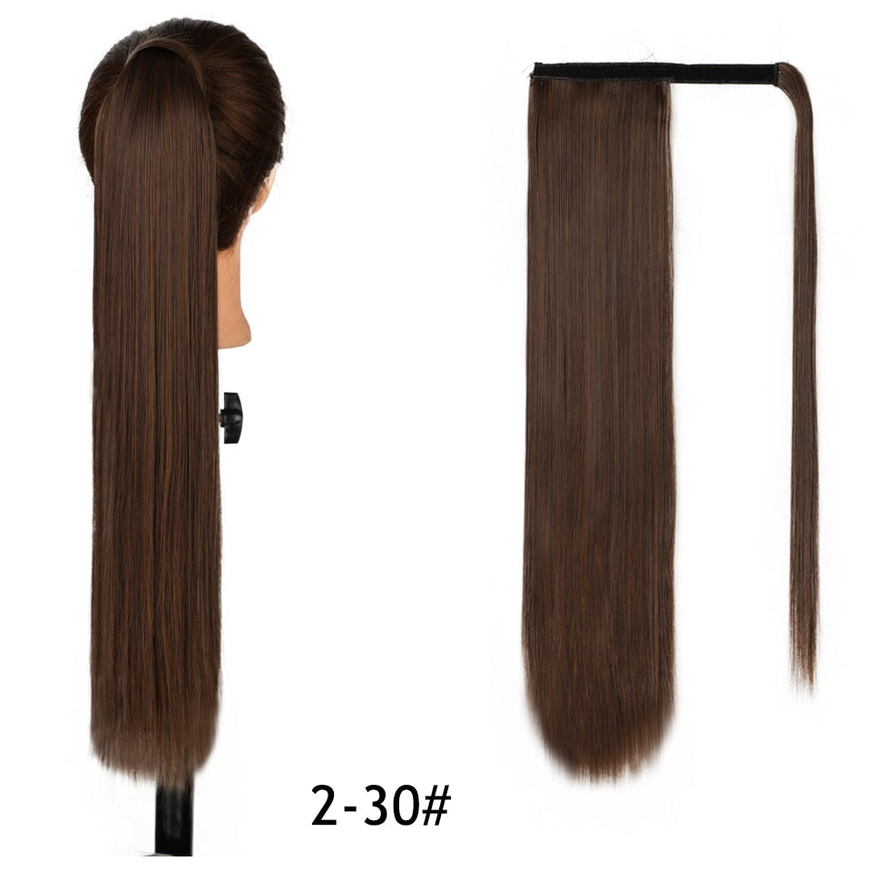 AISI HAIR Synthetische Lange Gerade Pferdeschwanzverlängerung, Blond Wrap Around Pferdeschwanz Clip in Haarteil