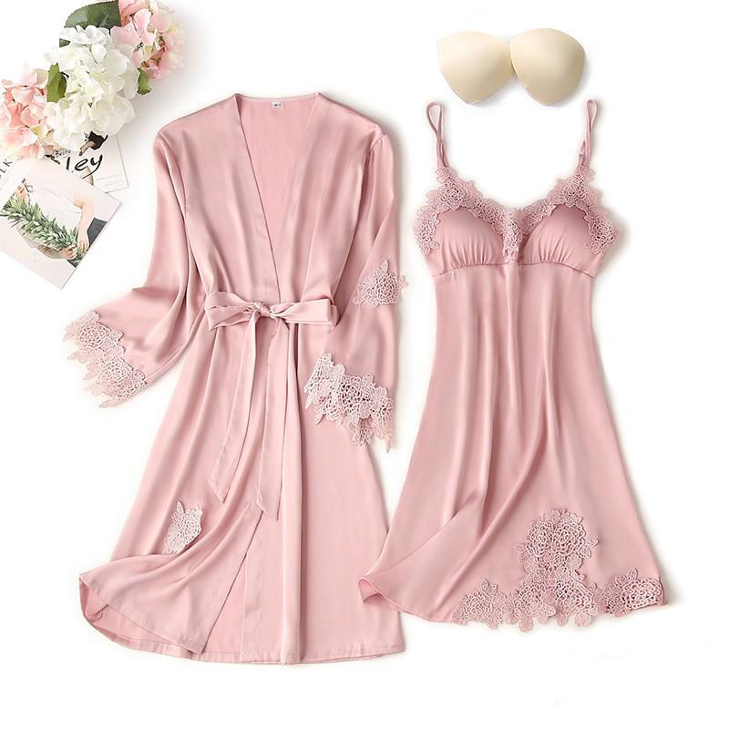 Spitzenbesatz Sexy Hochzeitsdame  Robe -Anzug, Kimono Bademantel Kleid für Mini Nachtwäsche & Intime Dessous