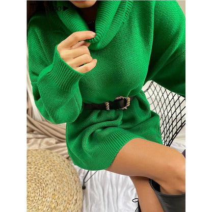 Damen Rollkragen-Strickpullover, Figurbetontes Pulloverkleid