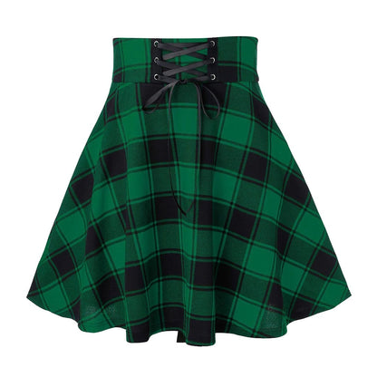 Schwarz karierter Damen-Gothic-Rock, plissiert, kariert, für Sommer,Frühling und Herbst, Mini-Rock Clubwear