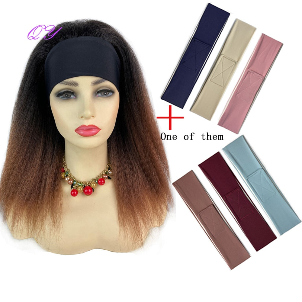 African Straight Headband Wigs Natural Black Medium Length Hairstyle Women's Wig Afro Kinky Free Part Daily Wear Ladies Hair
