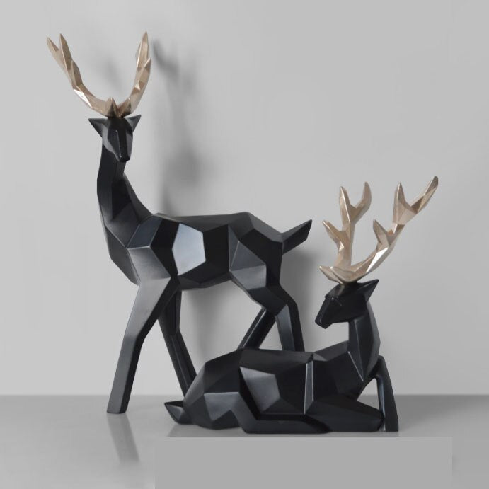 Hochwertig modernes geometrisches Paar Hirsch Statue-Skulptur, 2 Stücke Moderne Geometrische Paar Hirsch