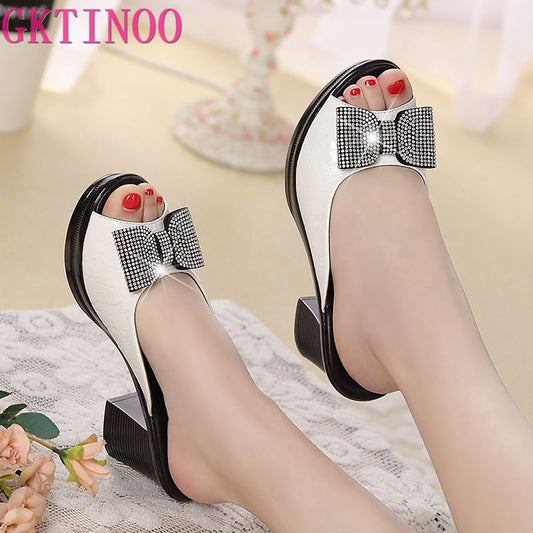 Damen Sandalen aus echtem Leder mit offenen Spitzen