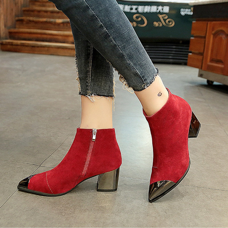 Mode Damen hohe Absätze Stiefel, warme Schuhe spitze Zehe