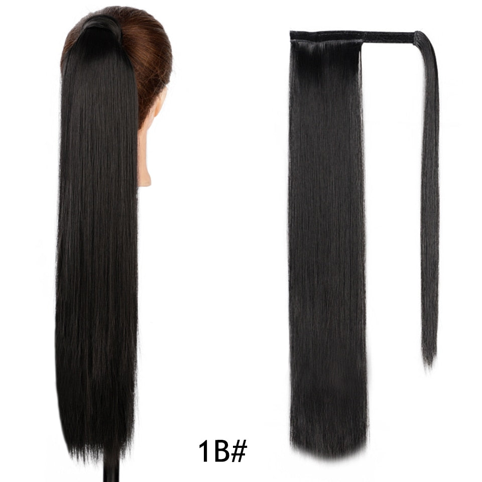AISI HAIR Synthetische Lange Gerade Pferdeschwanzverlängerung, Blond Wrap Around Pferdeschwanz Clip in Haarteil