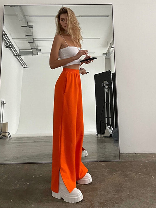 Damen Breite Bein Hosen für den Sommer & Frühling, Lose Jogginghose Chic Split Hohe Taille