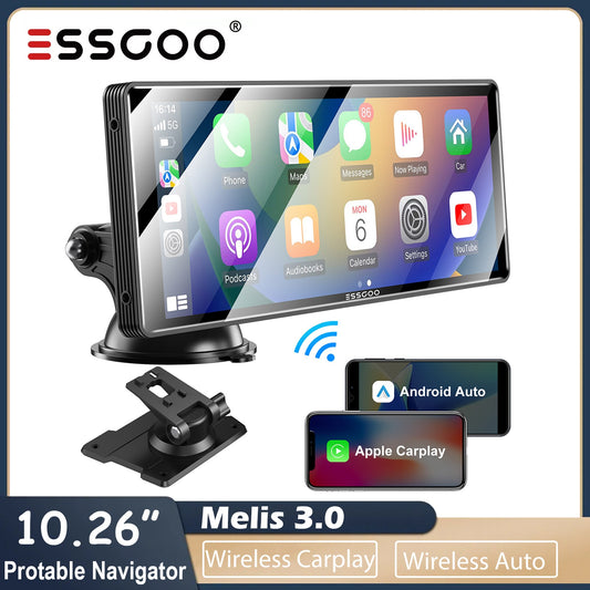 ESSGOO 10,26" Apple Carplay Autoradio, Automotive Multimedia Player Wireless Android Auto MirrorLink WiFi FM Car Play