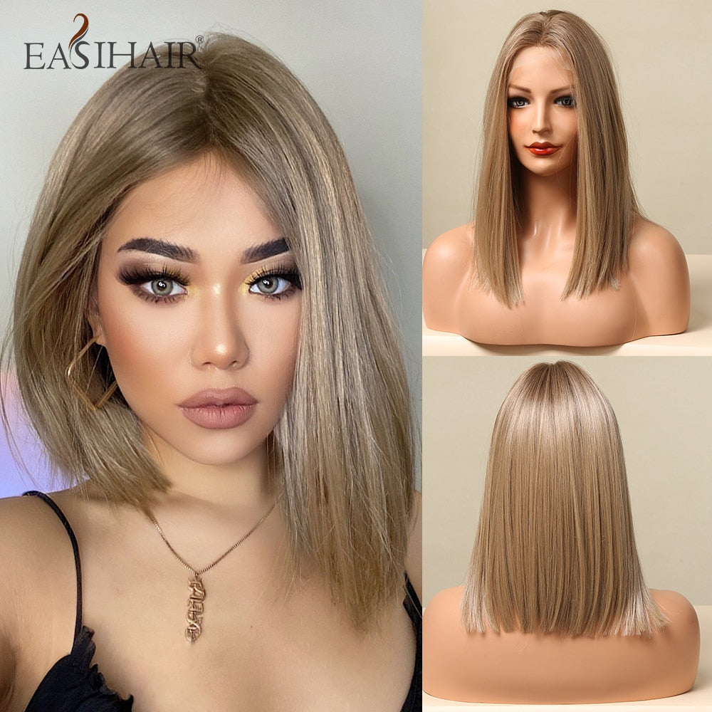 EASIHAIR Gerade Blonde Spitze Front Synthetische Perücken mit Baby Haar, Lange Frauen Spitze Perücken   Hitzebeständig
