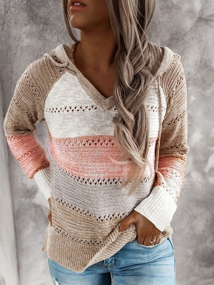 Damen Fitshinling Bohemian Kapuzenpullover, Gestreift Hoodie Entspannt Sweatshirt mit Kapuze