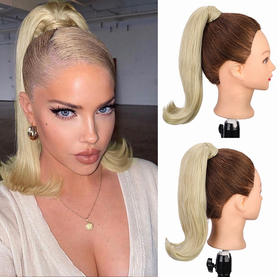 AISI HAIR Synthetische Lange Gerade Pferdeschwanzverlängerung, Blond Wrap Around Pferdeschwanz Clip in Haarteil