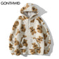 Fleece Fuzzy Kapuzen-Sweatshirt Streetwear, Hip Hop Bear Print Halber Reißverschluss Flauschige Pullover