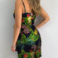 Tropisches Kleid mit V-Ausschnitt und Wickelkleid für Damen, ärmelloses Sommerferien-Minikleid