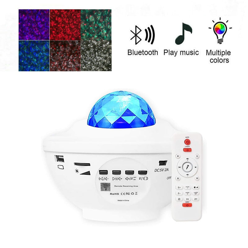 LED Sternenhimmel Projektor Nachtlicht Galaxy Star Projektor Ocean Wave, Nachtlampe mit Musik Bluetooth Lautsprecher für Kinder