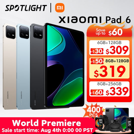 Weltpremiere Xiaomi Pad 6 Global Version 128 GB/256 GB, Snapdragon 870 Prozessor 144 Hz WQHD+ 8840 mAh, 33 W Schnelllade-Tablet