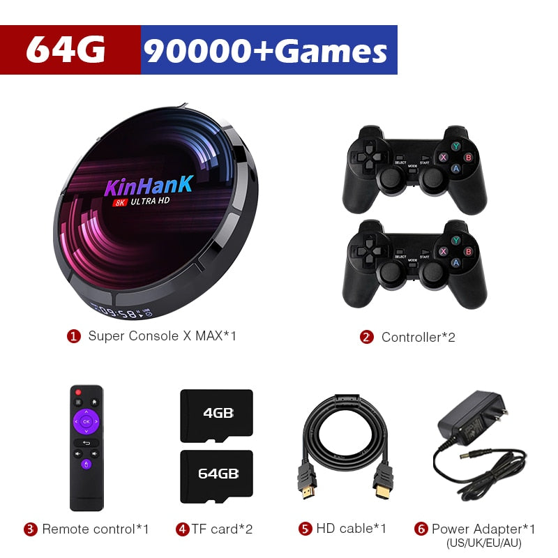 Retro-WLAN-Videospielkonsolen, Super Console X Max H96 für SS/PSP/PS1/DC/N64 mit über 114000 klassischen Spielen 4K HD Mini-TV-Spielbox