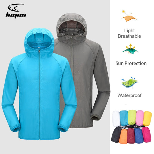Camping Regenjacke für Männer & Frauen, Wasserdichte Sonnenschutzkleidung, Angeln und Jagdkleidung mit Tasche
