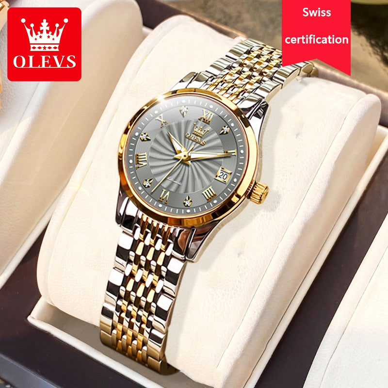 OLEVS Luxus Marke Ladides Automatische Mechanische Armbanduhr Wasserdicht, Edelstahl Einfache Uhr für Frauen