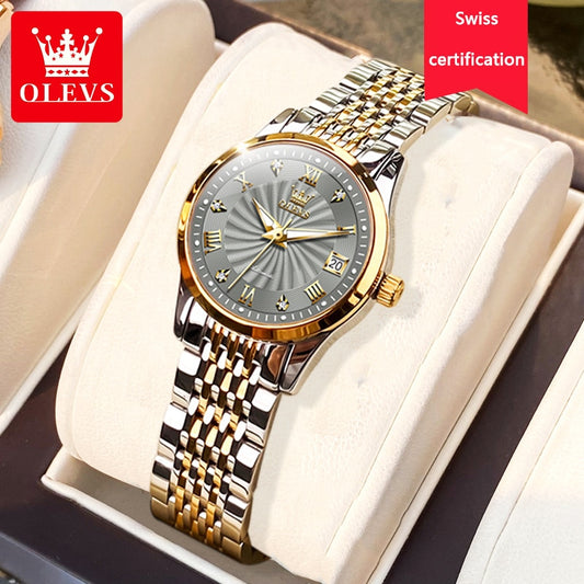 OLEVS Luxus Marke Ladides Automatische Mechanische Armbanduhr Wasserdicht, Edelstahl Einfache Uhr für Frauen