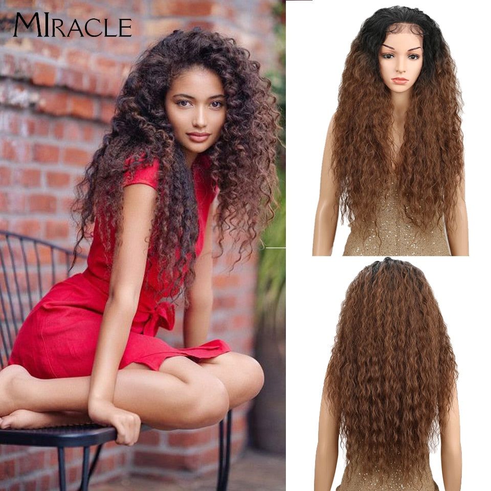 13*4 Synthetische Lace Front Perücke, Lockige Afro Perücken  für Frauen 30Zoll Natürliche Perücken Wunder Haar