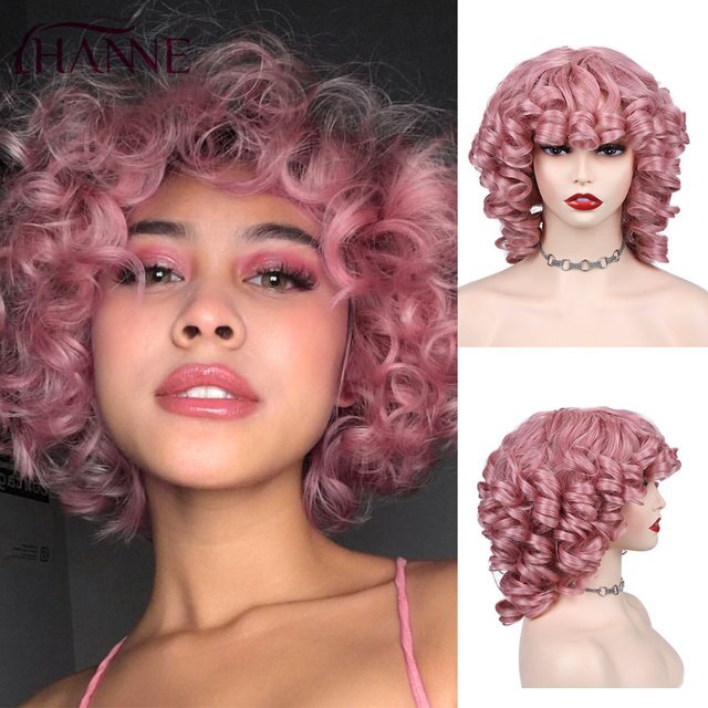 Afro Kinky Curly Synthetische Perücke Lila Perücke Curly Perruque Bob Synthétique, Kurze Perücken Für Schwarze Frauen, 3/4 Halbperücke Hitzebeständig