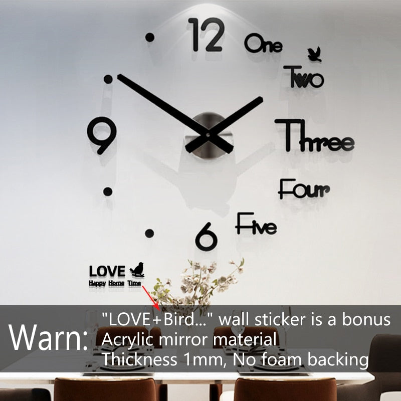 2022 Art und Weise 3D Big Size Wanduhr Spiegel Aufkleber, kurze Wohnzimmer Dekor, Tagungsraum Wanduhr Modernes Design Silent Acryl