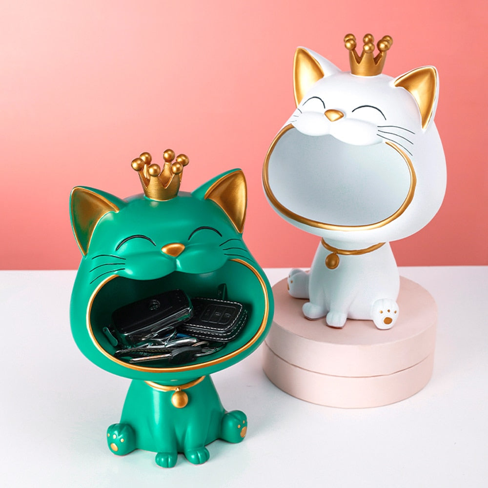 Krone Katze Statue Dekor, Nette Katze Skulptur für Wohnzimmer, Schreibtisch Aufbewahrungsbox