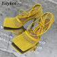 Eilyken 2023 Neue Sexy Mesh Pumps Sandalen, Weibliche Quadratische Zehe mit hohem Absatz