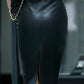 Damen Bleistift Leder Rock, 2023 Neue Midi Sexy Hohe Taille