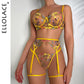 Ellolace Dessous, sinnliche Spitzenunterwäsche, transparente Stickerei, 3-teilige Strumpfbänder