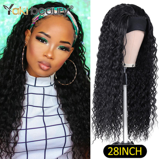 28 Zoll lange Afro Kinky Curly Stirnband Perücken, Synthetische Eis Stirnband Perücke für schwarze Frauen